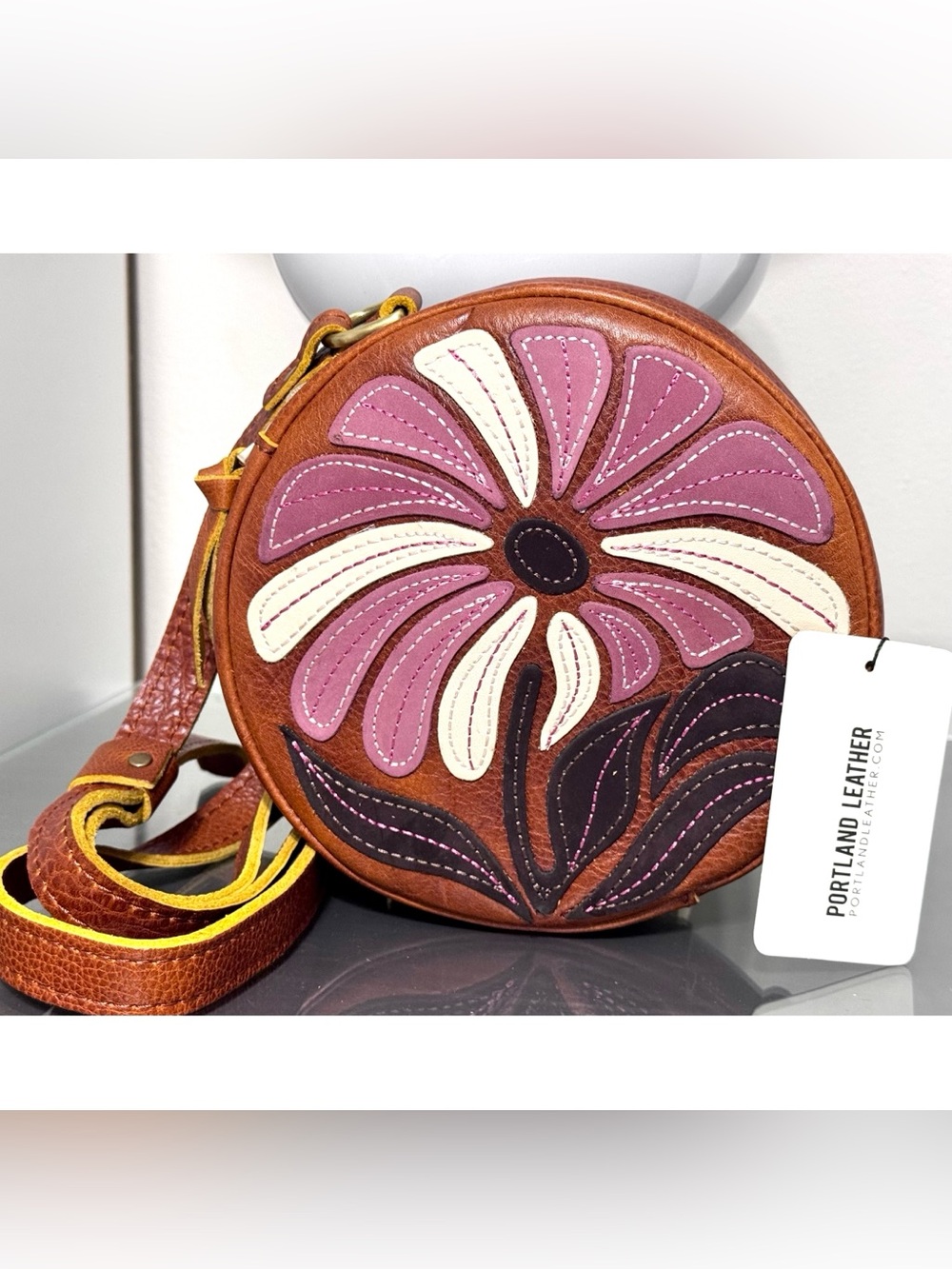 PORTLAND LEATHER SMALL CIRCLE CROSSBODY BAG, WILDFLOWER SIENNA